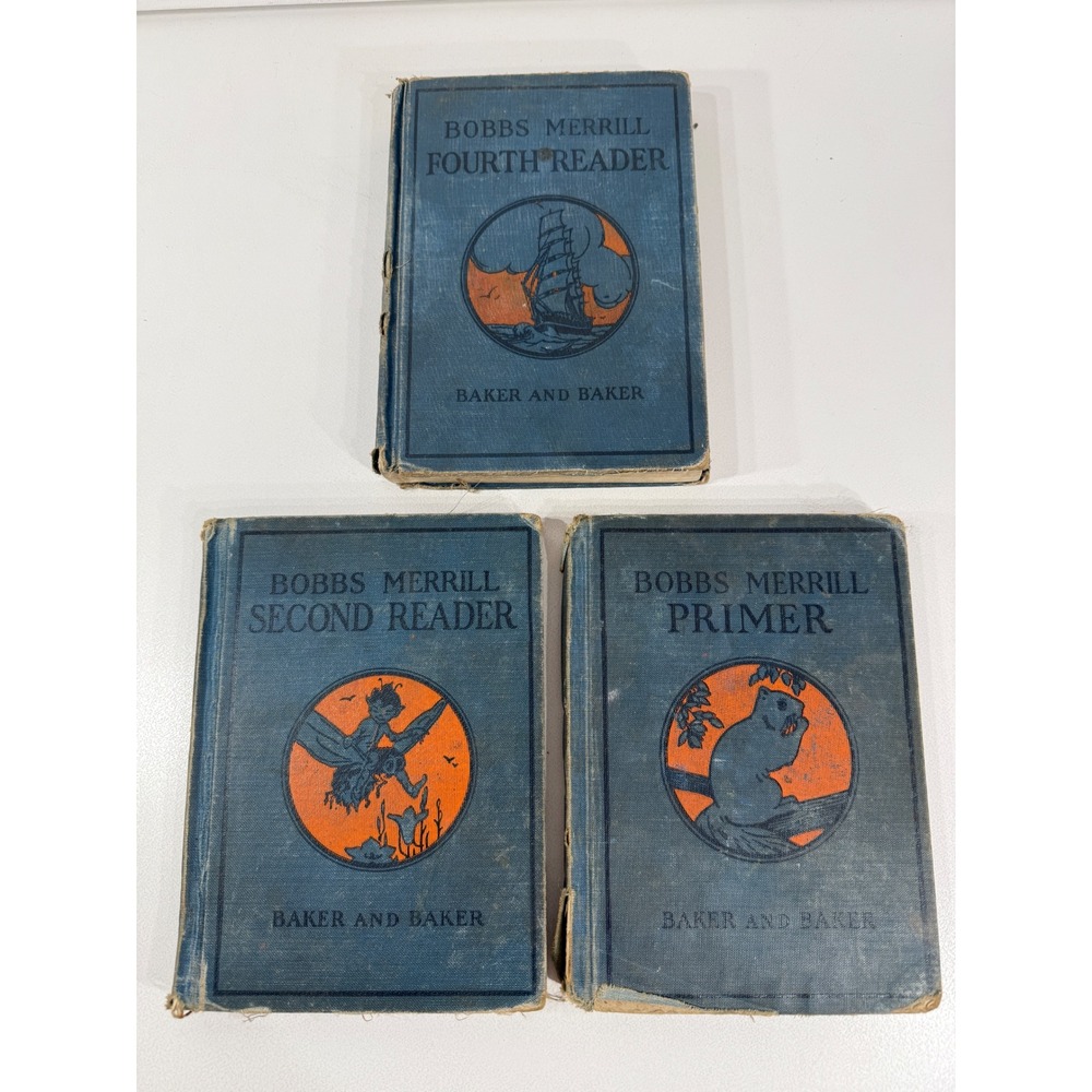 Vintage 1920s Bobbs-Merrill Readers Set Primer Second Fourth Baker School Books